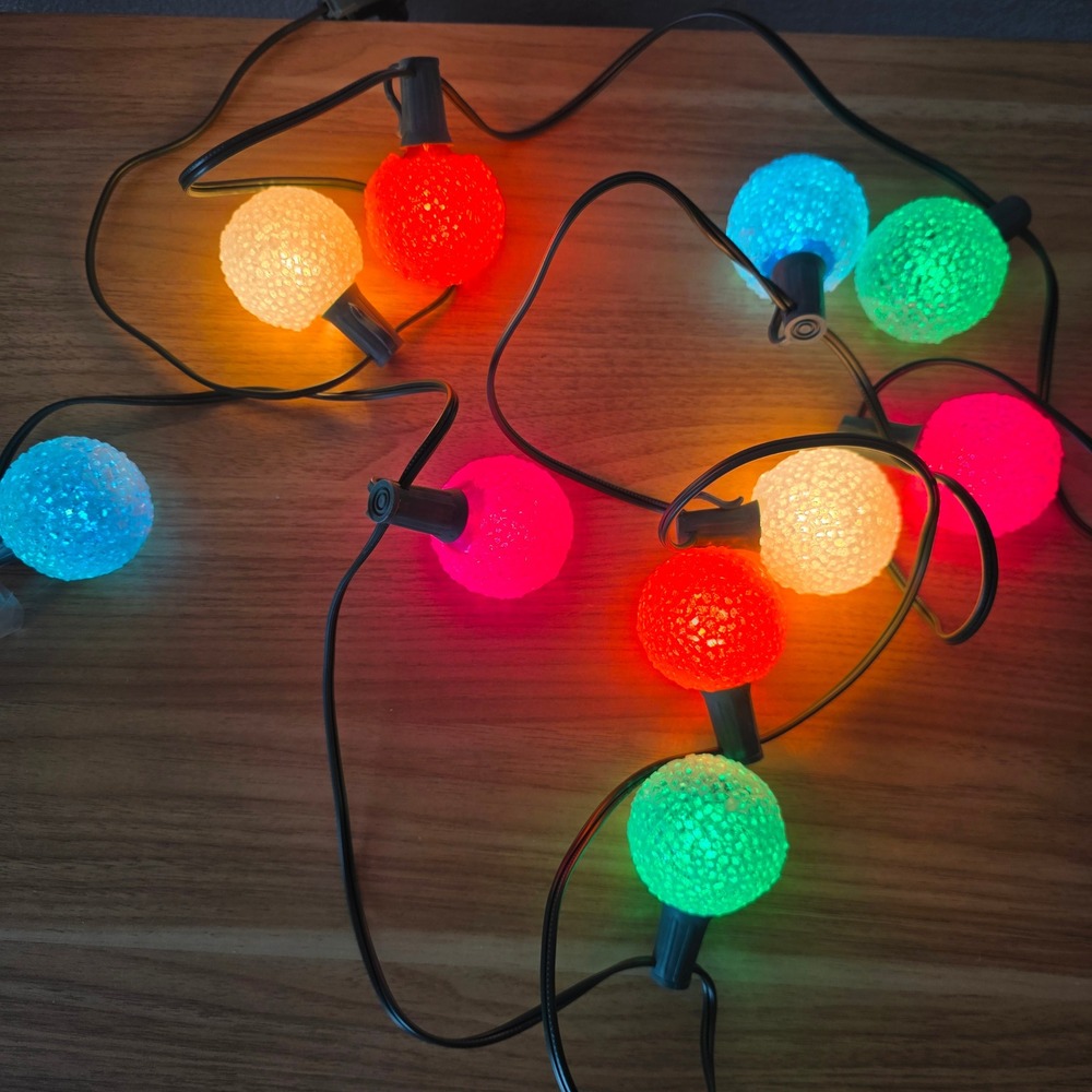 Vintage GE Lighted Ice Christmas String Lights 10 Sugar Snowball Bulbs Working